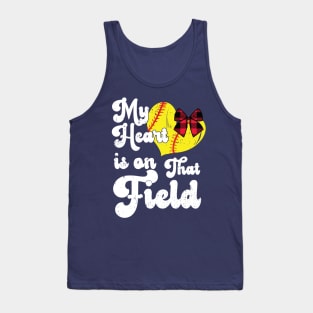 funny My Heart is on That Field softball baseball mom dad Girls Softball , Softball Coach Tank Top